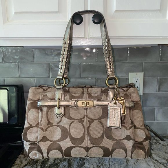 Coach Handbags - Coach Chelsea Signature Khaki/Gold Carryall Bag